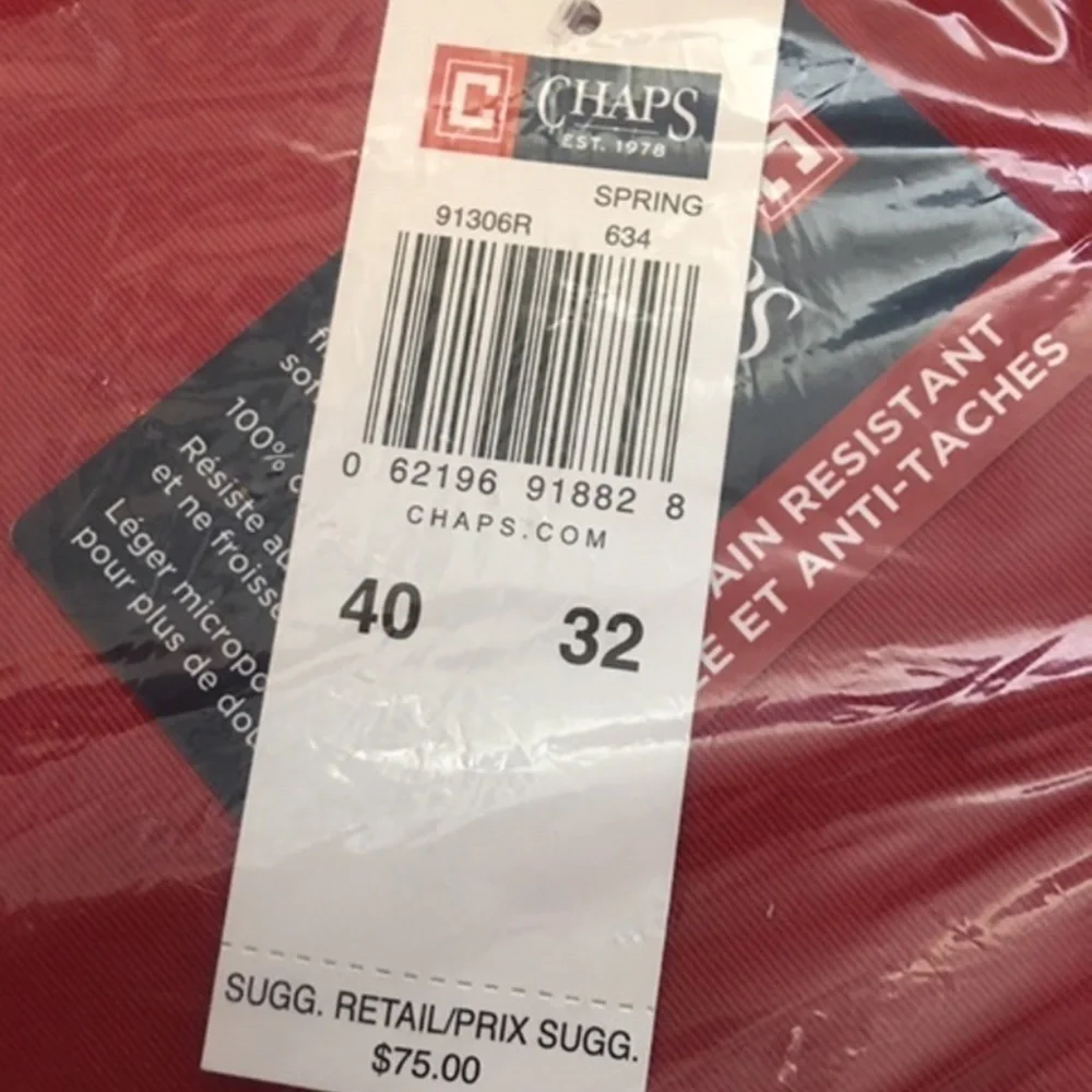 Men's CHAPS Jeans Trousers Pants Flat Front Slim Cut Red 40/32 - Picture 3 of 6